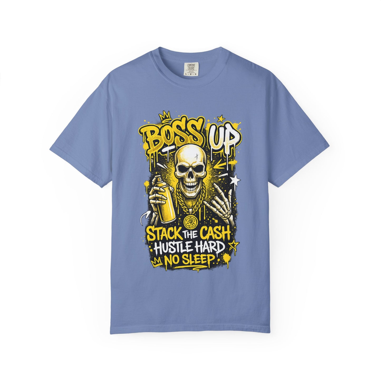 Boss Up Skull Hustle T-Shirt — "Stack the Cash, Hustle Hard, No Sleep" Graphic Tee