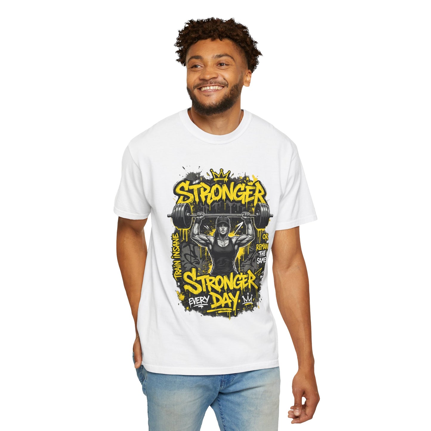 Stronger Every Day weightlifter graphic tee