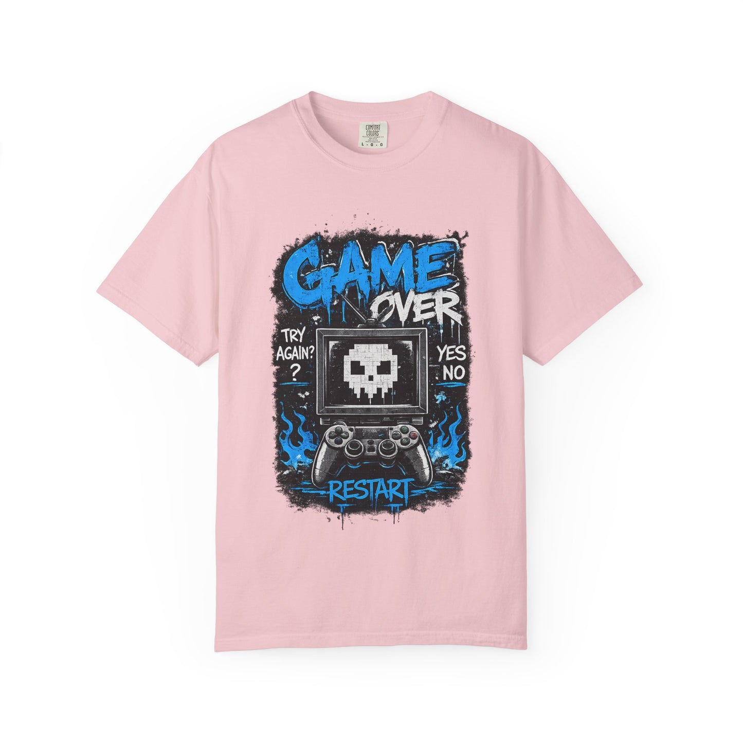 Game Over Skull Console controller T-Shirt | Restart pixel gaming tee
