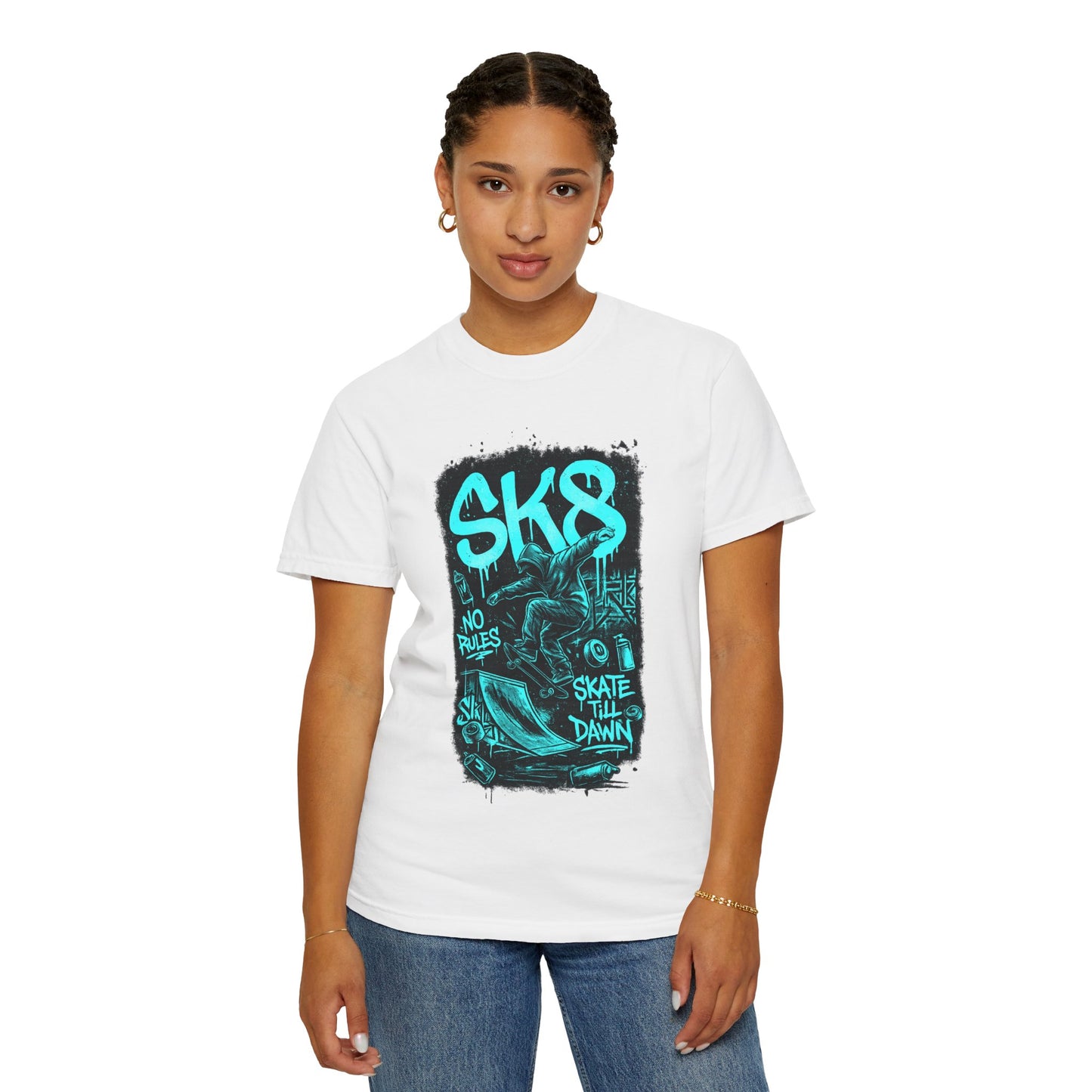 SK8 Skateboard Graphic T-Shirt — 'SK8' No Rules Skate Till Dawn Tee