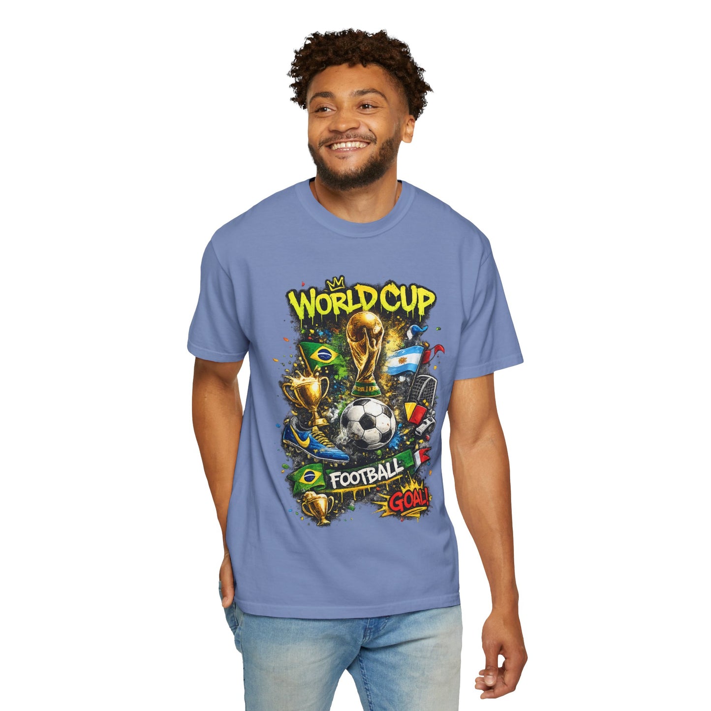 World Cup Football Graphic T-shirt | Soccer Trophy, Flags, Goal
