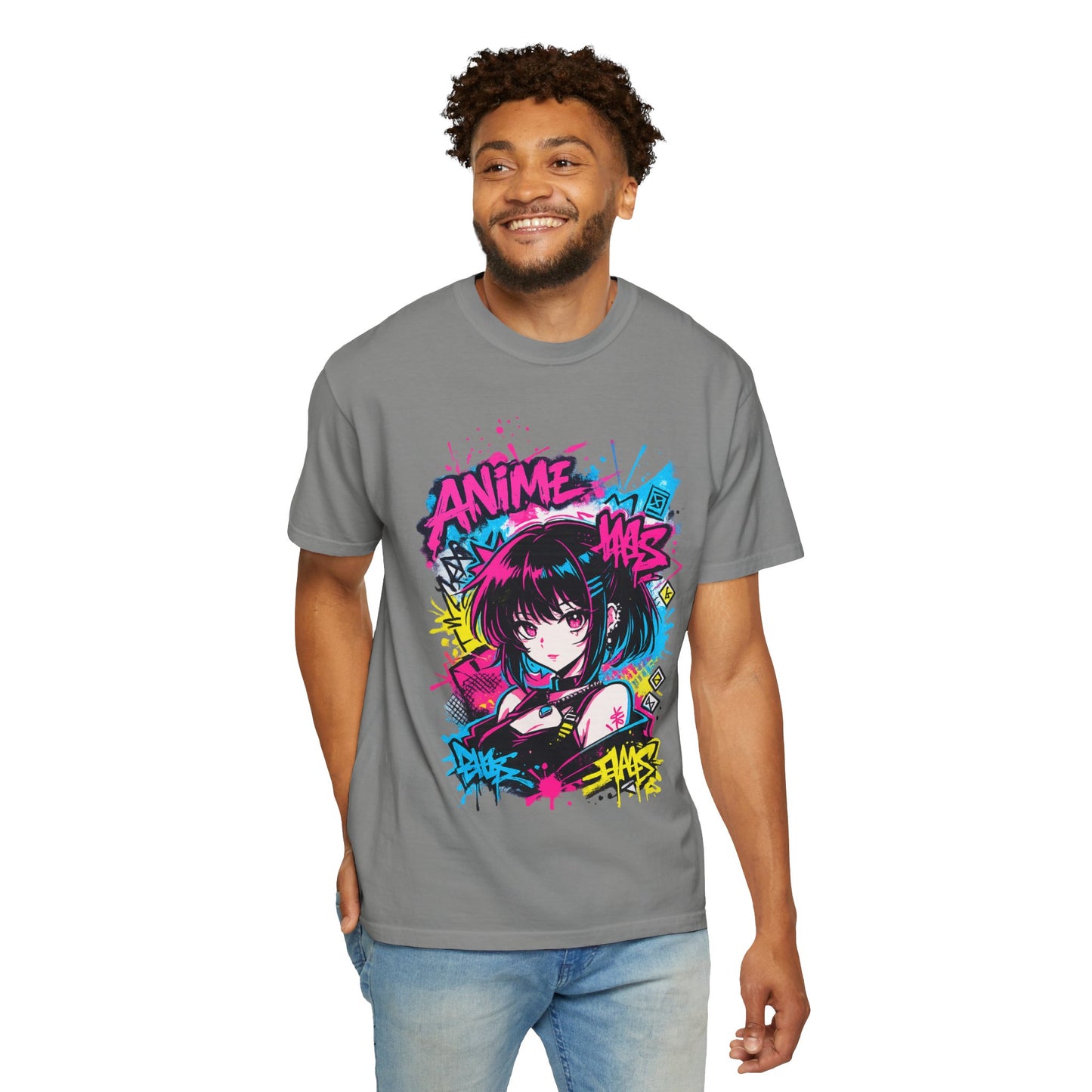 Anime Graffiti Girl T-Shirt — Neon Vaporwave Otaku Tee