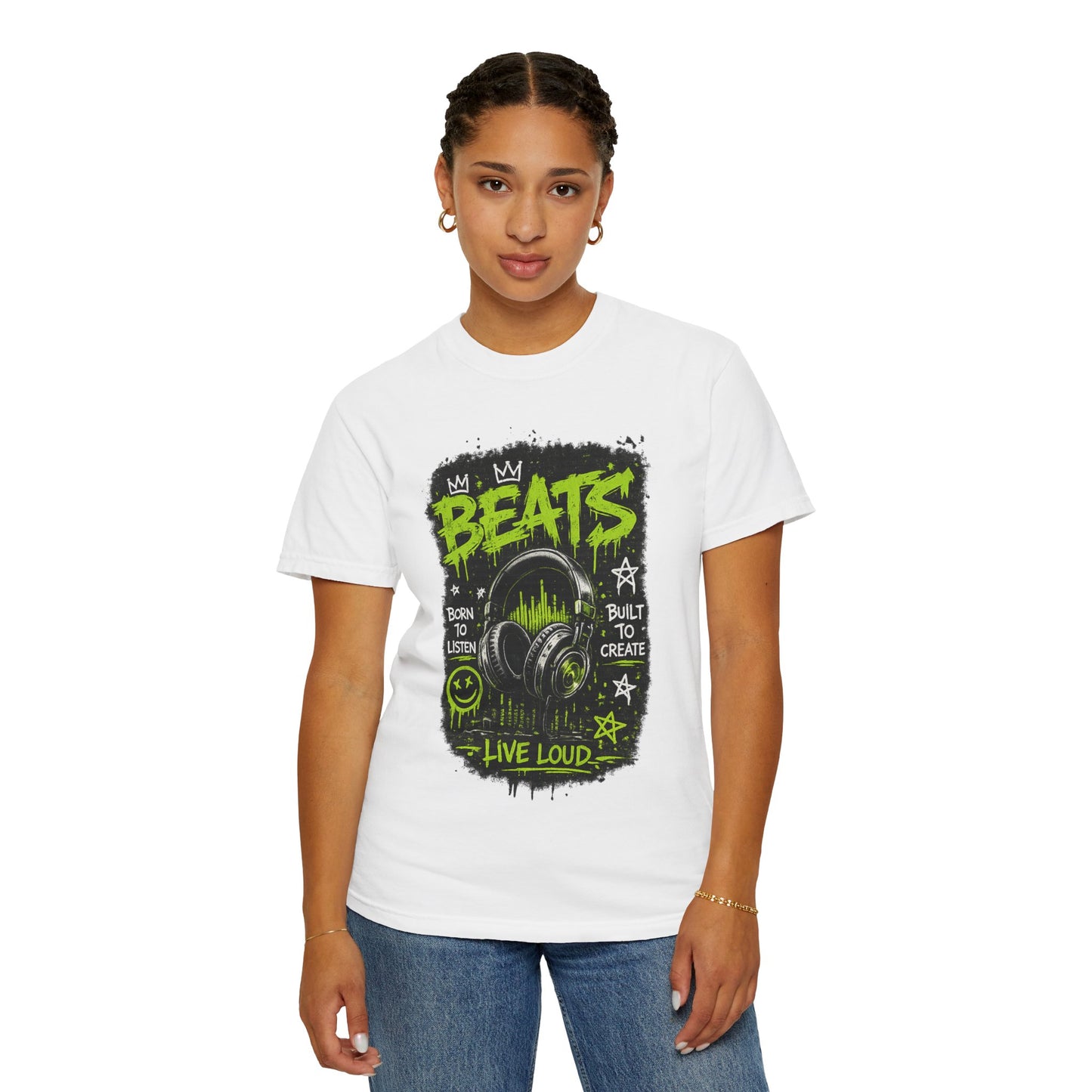 Beats Headphones Live Loud T-shirt | Music Graphic Tee, Neon Green