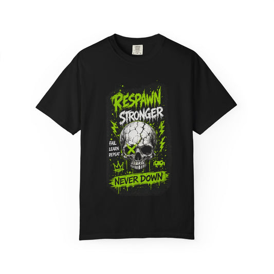 Respawn Stronger Skull T-Shirt — Never Down Gamer Graphic Tee