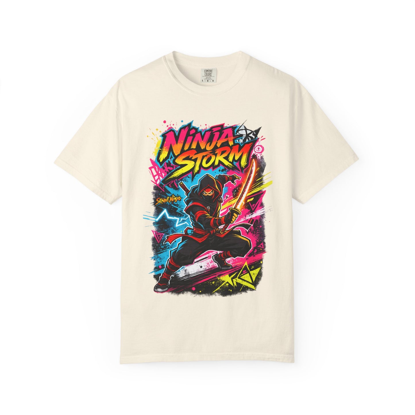 Ninja Storm Graphic T-Shirt — Neon Samurai Surf Design