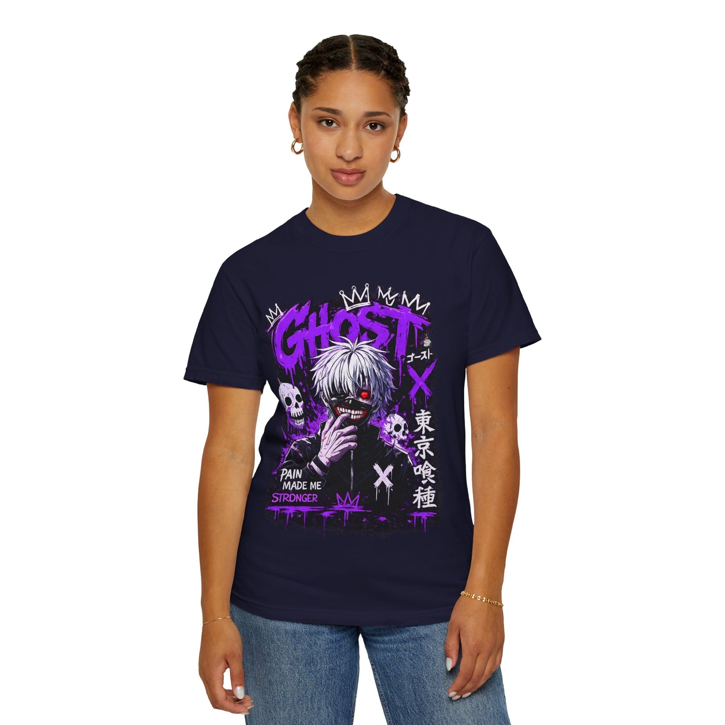 Ghost Anime T-Shirt — Tokyo Ghoul Style Graphic Tee ("Pain Made Me Stronger")