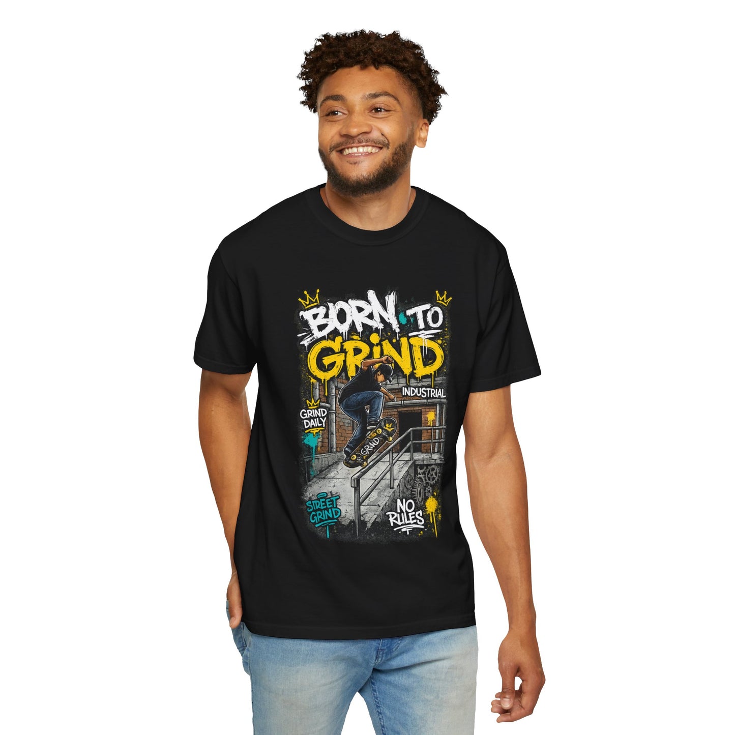 Born to Grind skateboarding graphic T-shirt | Skateboarder street art tee
