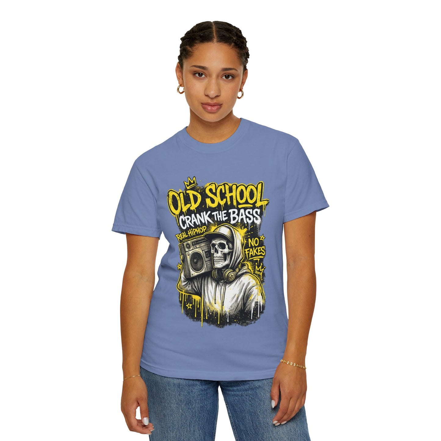 Old School Crank the Bass T-Shirt — Retro Hip Hop Skull Boombox Tee