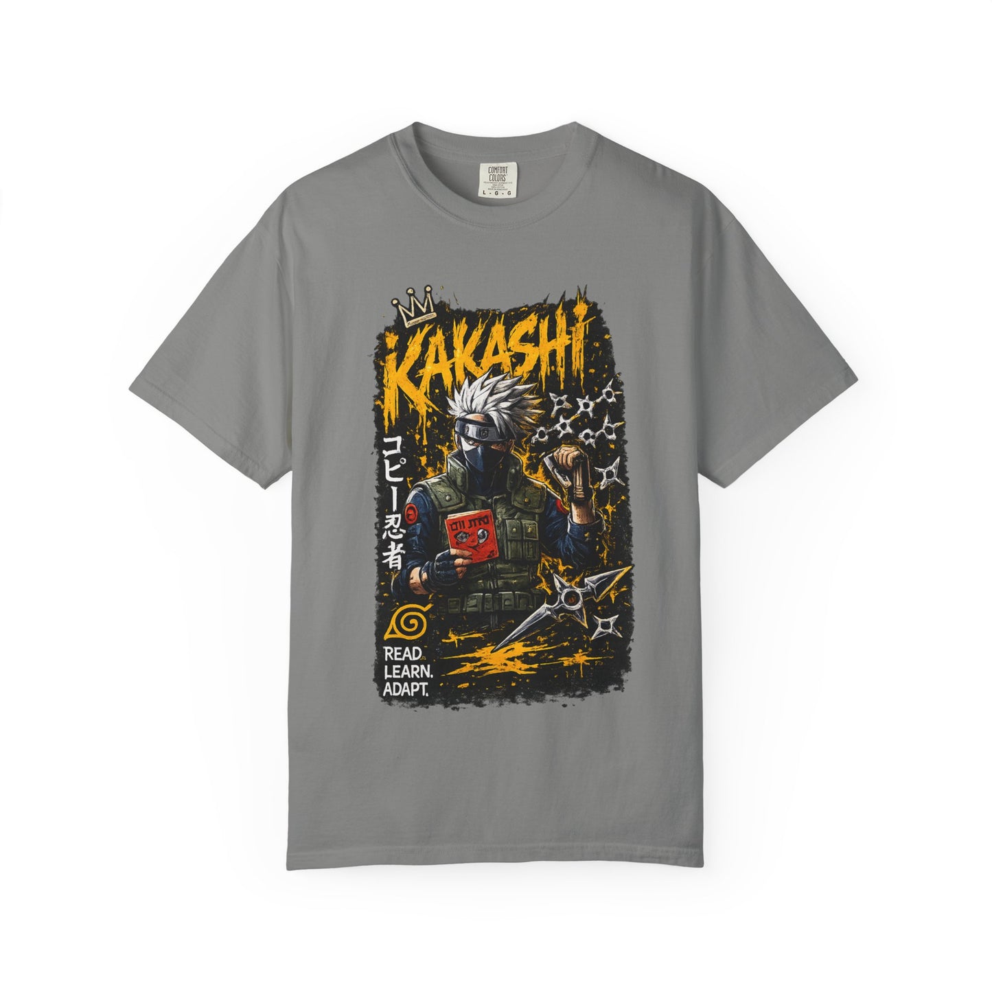 Kakashi Graphic T-Shirt — Anime Ninja Print, 'Read. Learn. Adapt.'