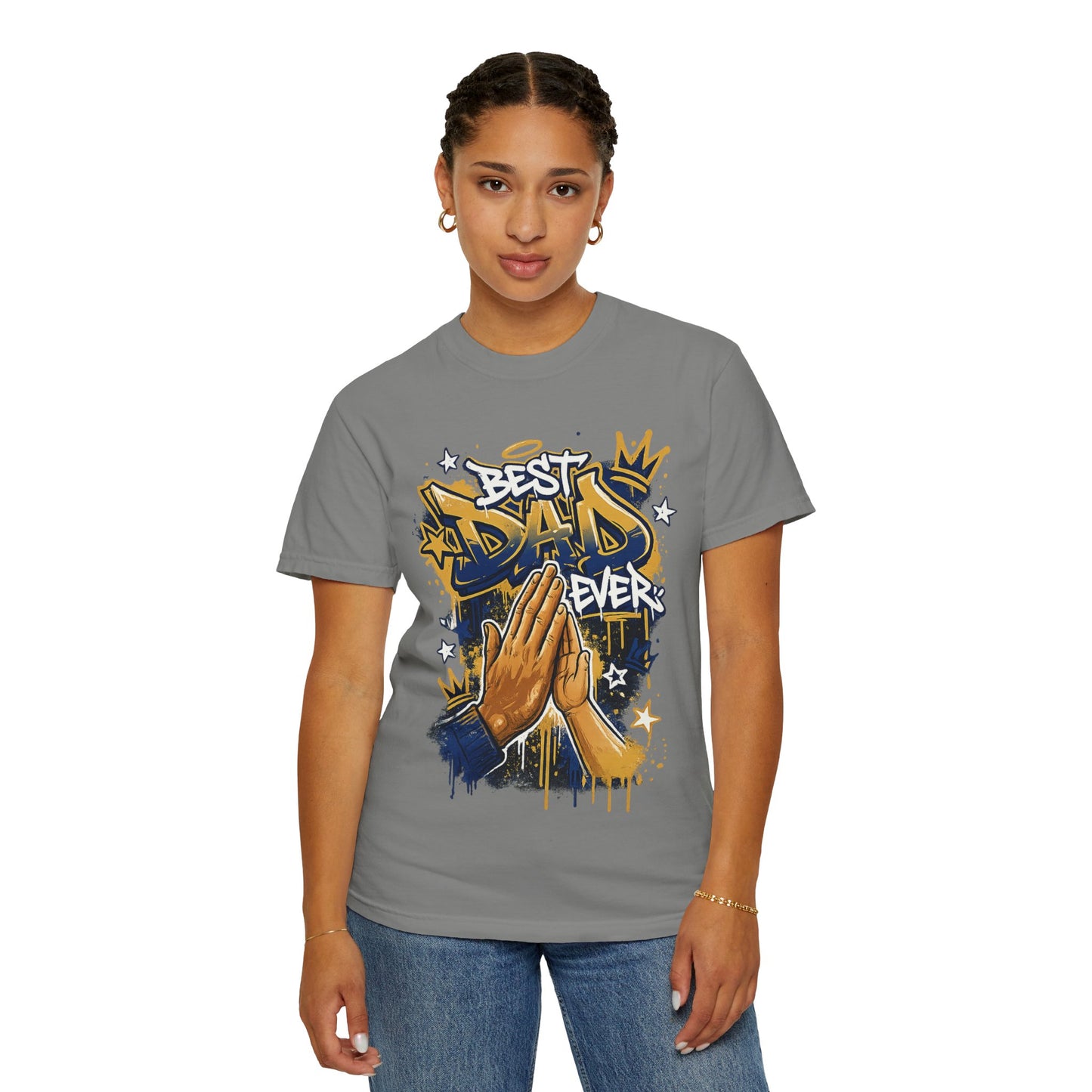Best Dad Ever Praying Hands T-Shirt | Fatherhood Street Art Tee
