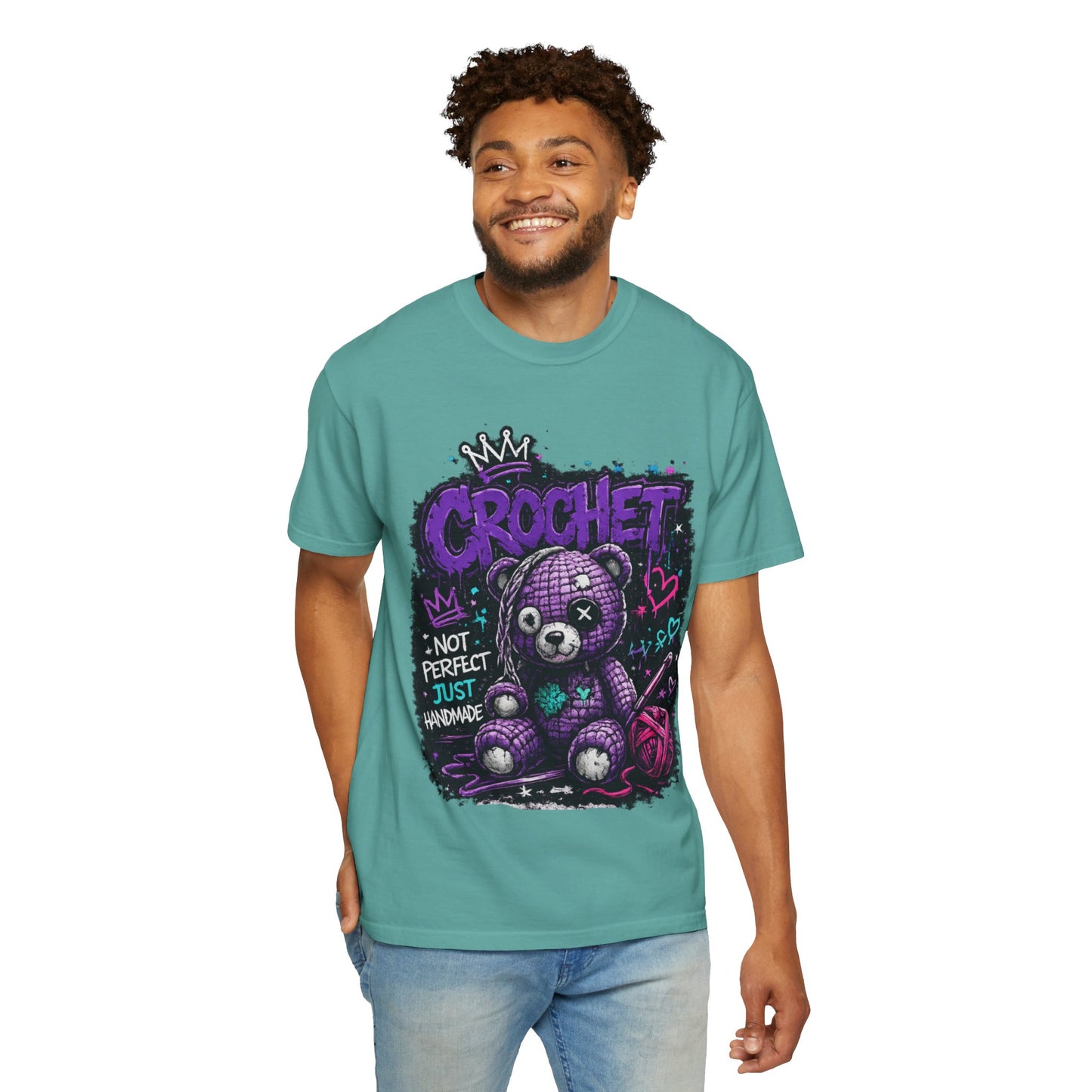 Crochet Teddy T-Shirt — "Not Perfect Just Handmade" Graphic Tee