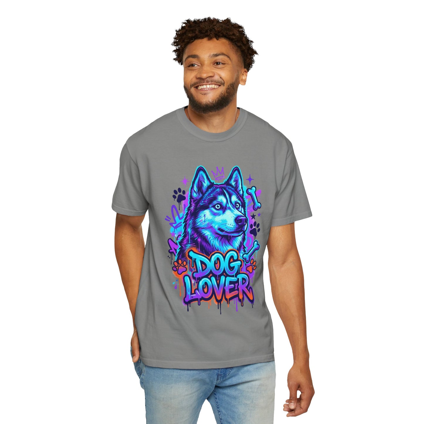 Dog Lover T-Shirt — Neon Husky Graphic Tee