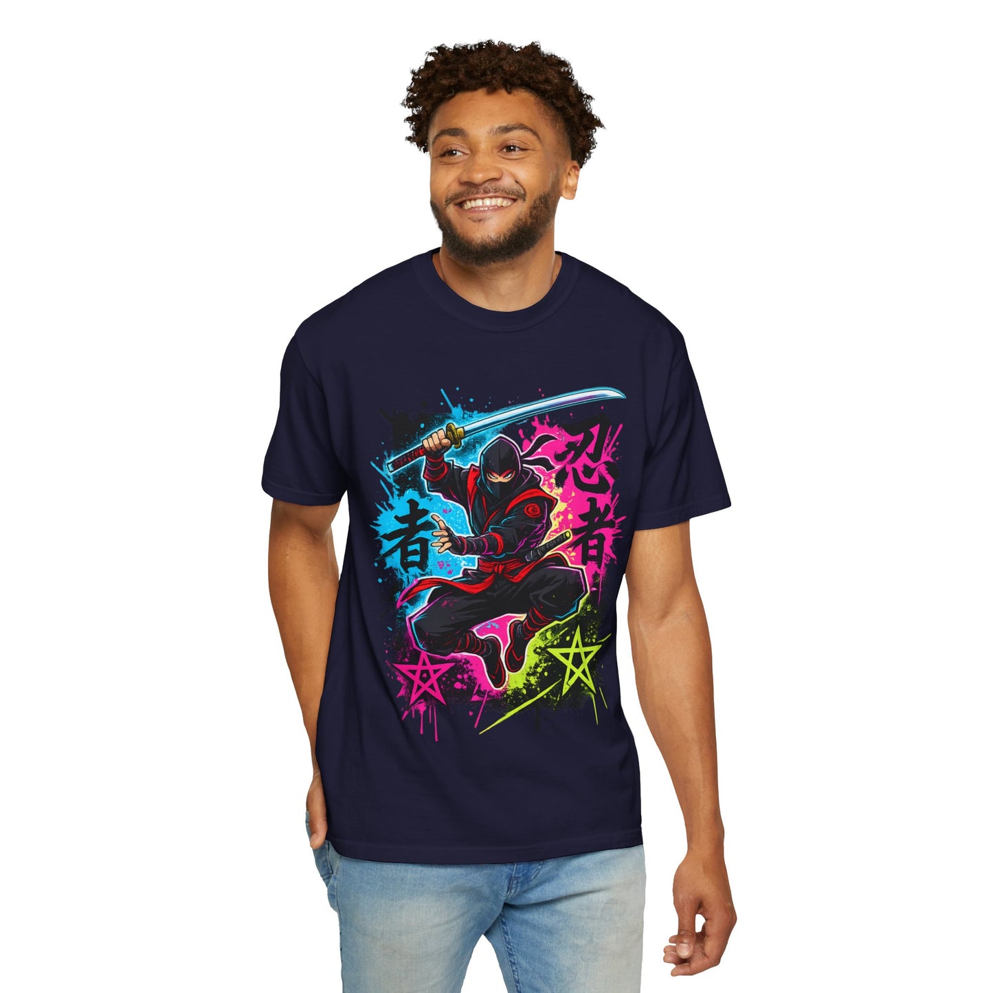 Neon Ninja Graphic T-Shirt — Vibrant Samurai Skate Style