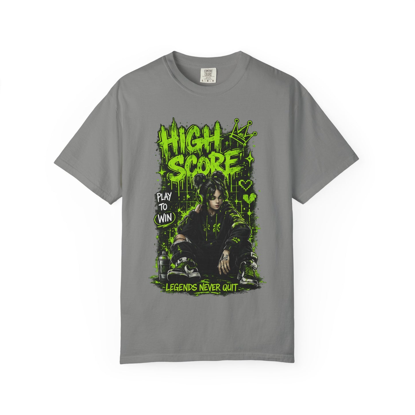 High Score Graphic T-Shirt — 'High Score: Legends Never Quit' Gamer Tee