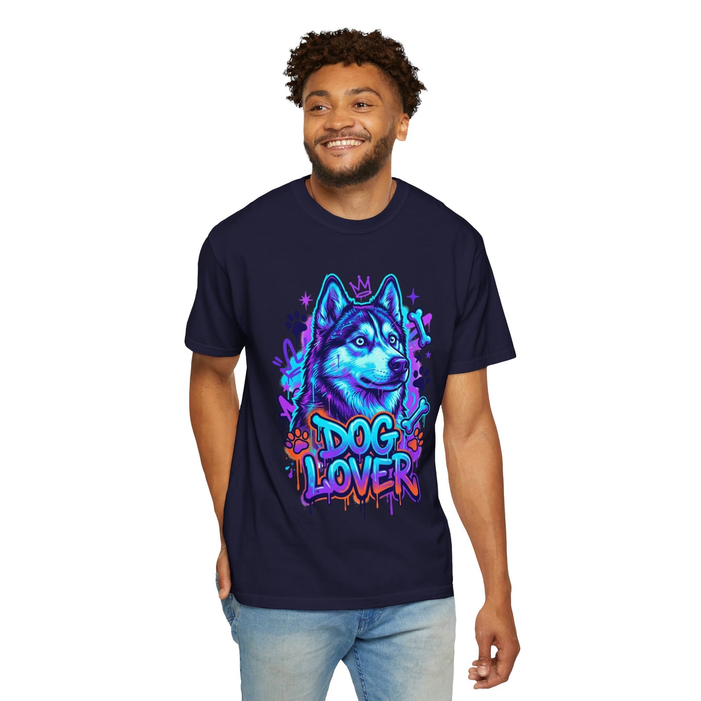 Dog Lover T-Shirt — Neon Husky Graphic Tee
