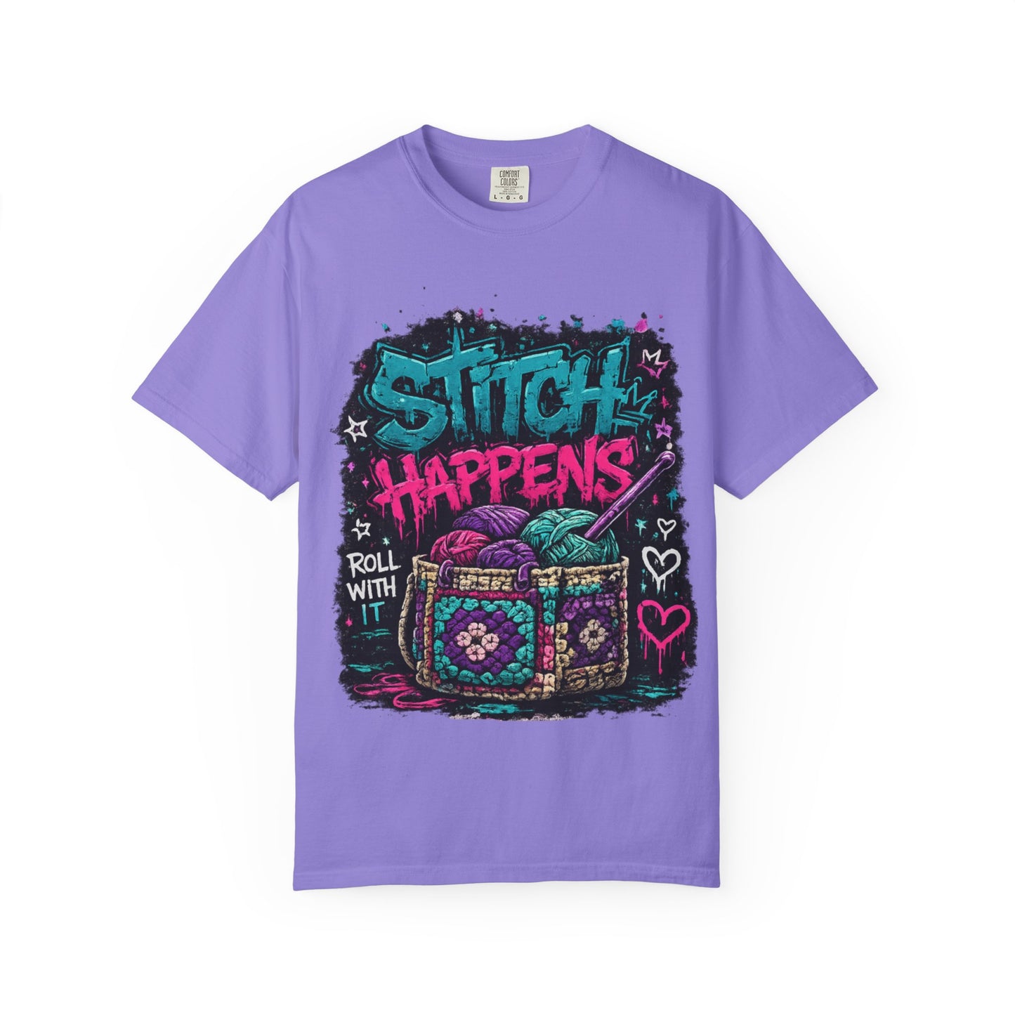 Stitch Happens T‑Shirt — Funny Knitting Crochet Tee (Roll With It)