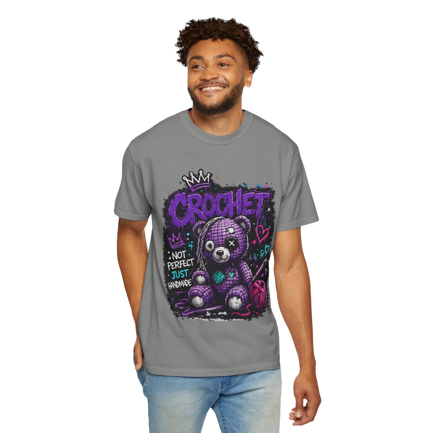 Crochet Teddy T-Shirt — "Not Perfect Just Handmade" Graphic Tee