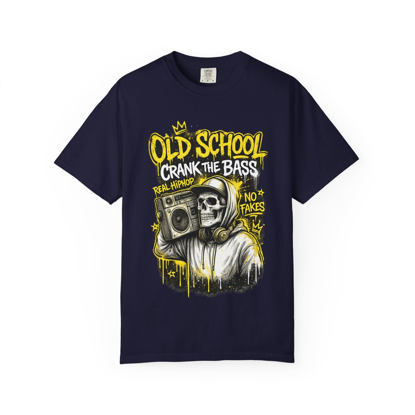 Old School Crank the Bass T-Shirt — Retro Hip Hop Skull Boombox Tee