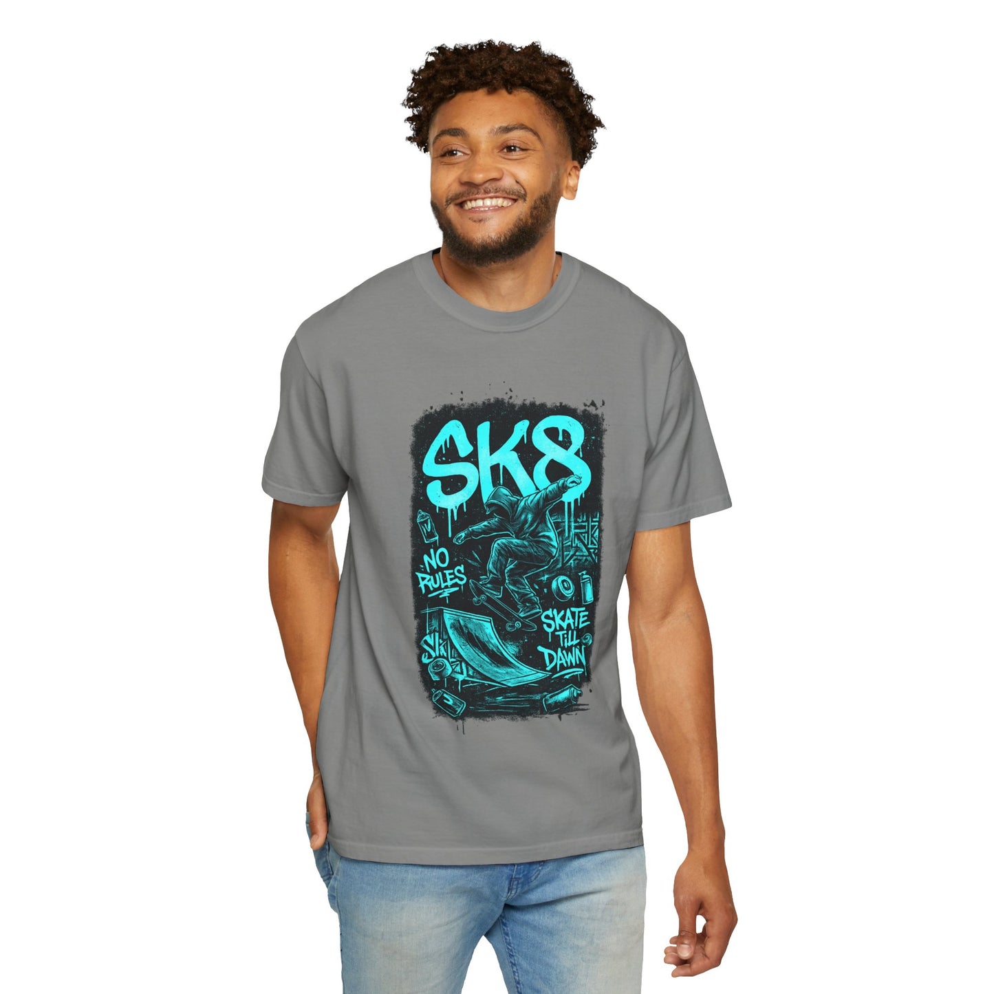 SK8 Skateboard Graphic T-Shirt — 'SK8' No Rules Skate Till Dawn Tee