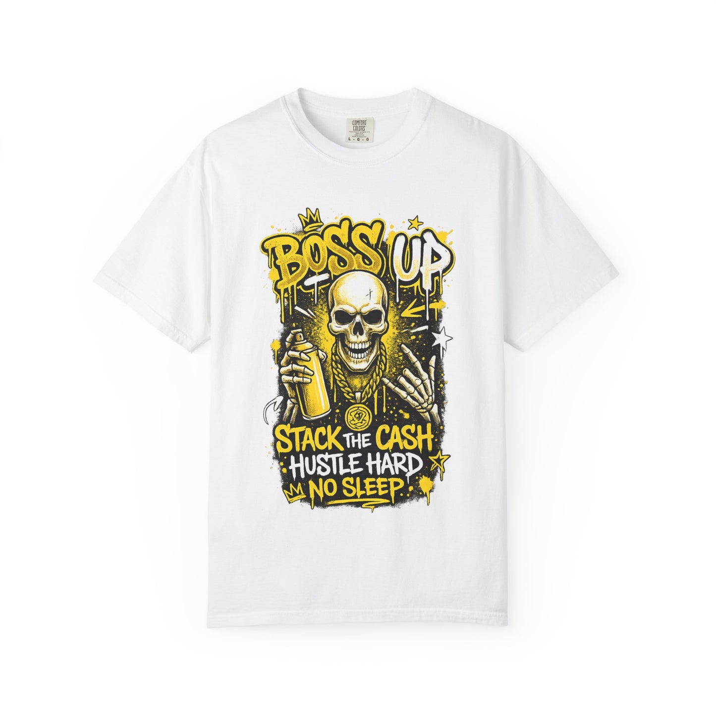 Boss Up Skull Hustle T-Shirt — "Stack the Cash, Hustle Hard, No Sleep" Graphic Tee