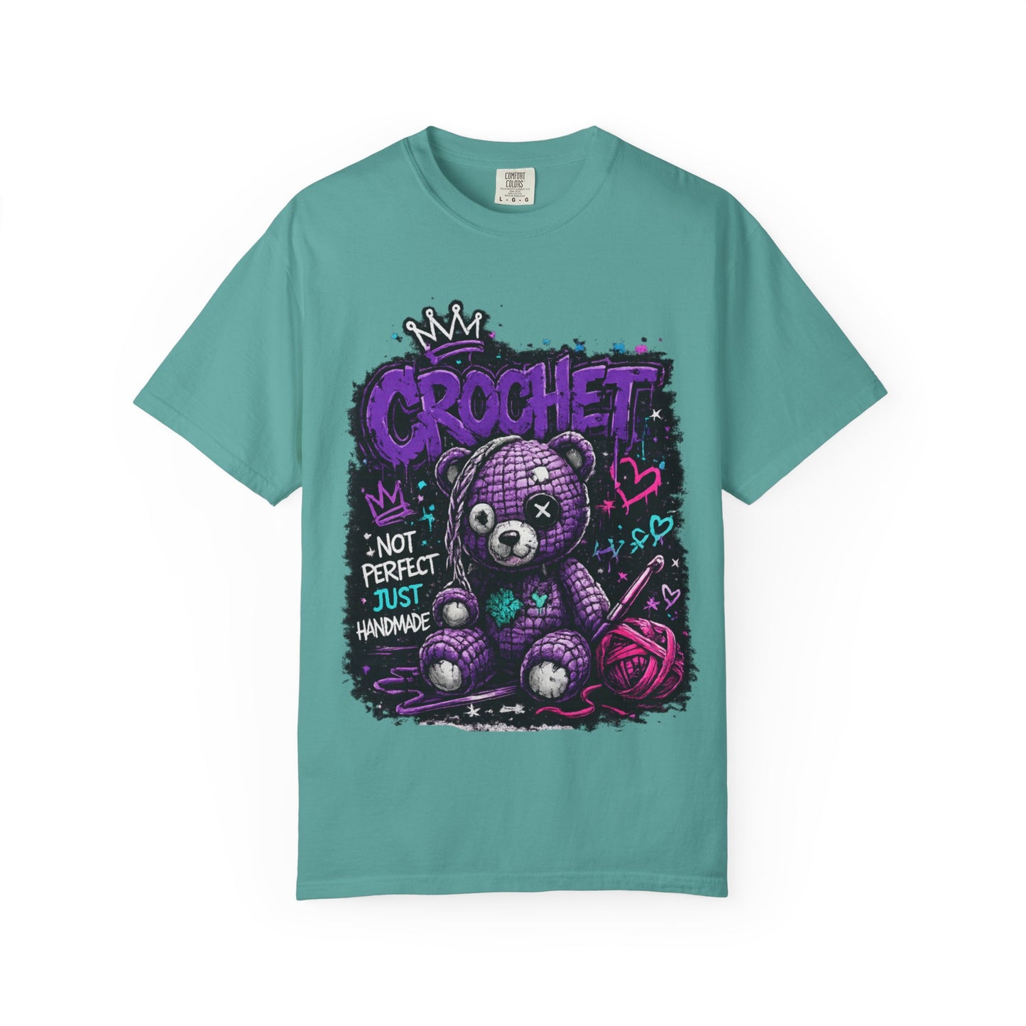 Crochet Teddy T-Shirt — "Not Perfect Just Handmade" Graphic Tee