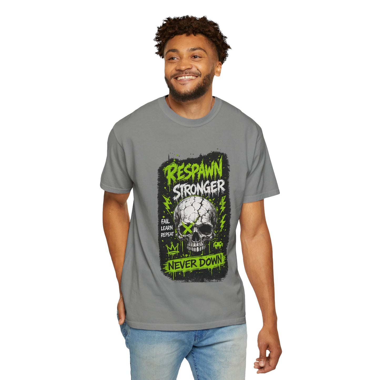 Respawn Stronger Skull T-Shirt — Never Down Gamer Graphic Tee