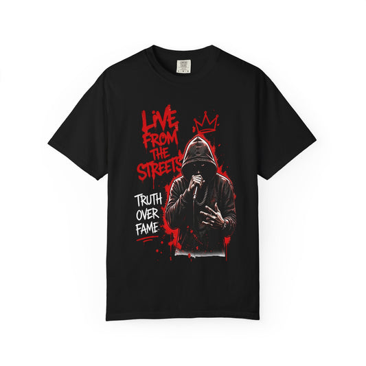 Live From The Streets Graphic T-Shirt — Hoodie Shadow Rapper Design