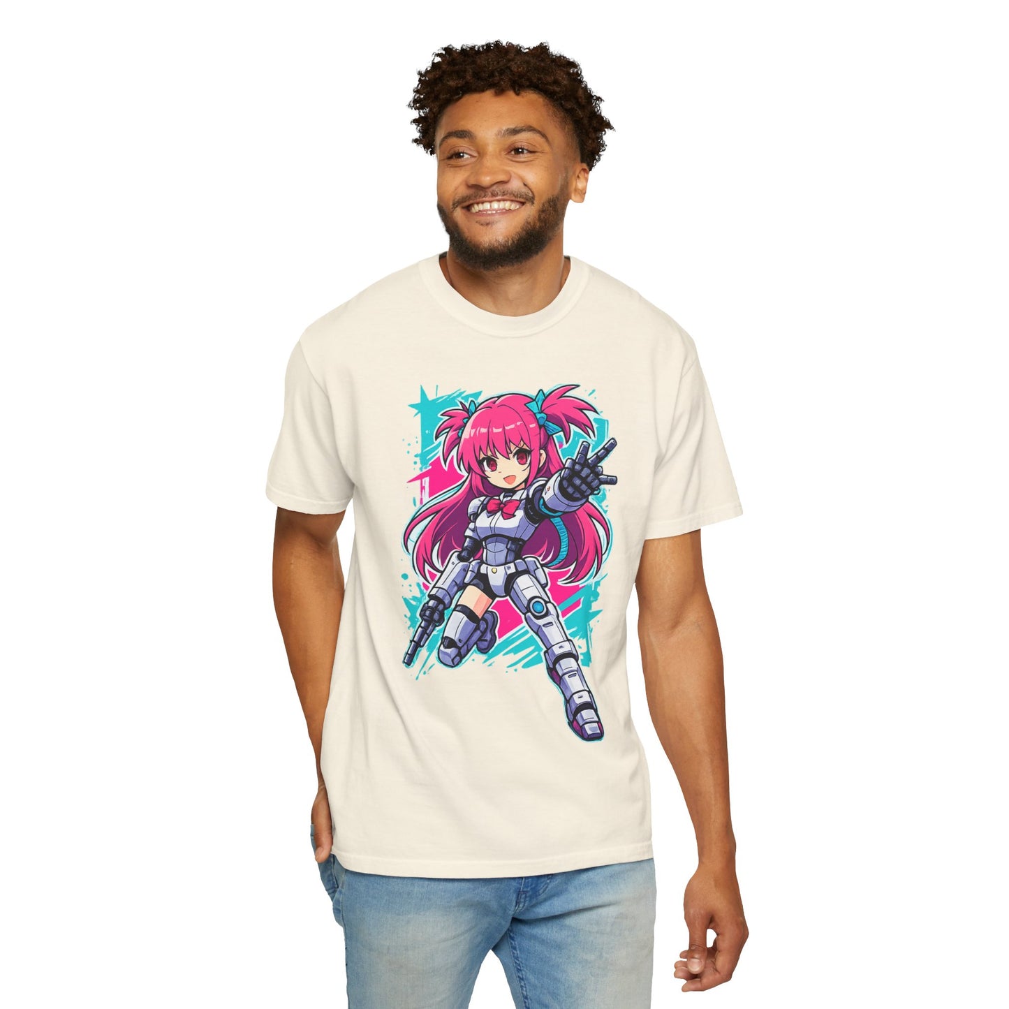 Anime Mecha Girl T-Shirt — Pink Cyberpunk Warrior Tee