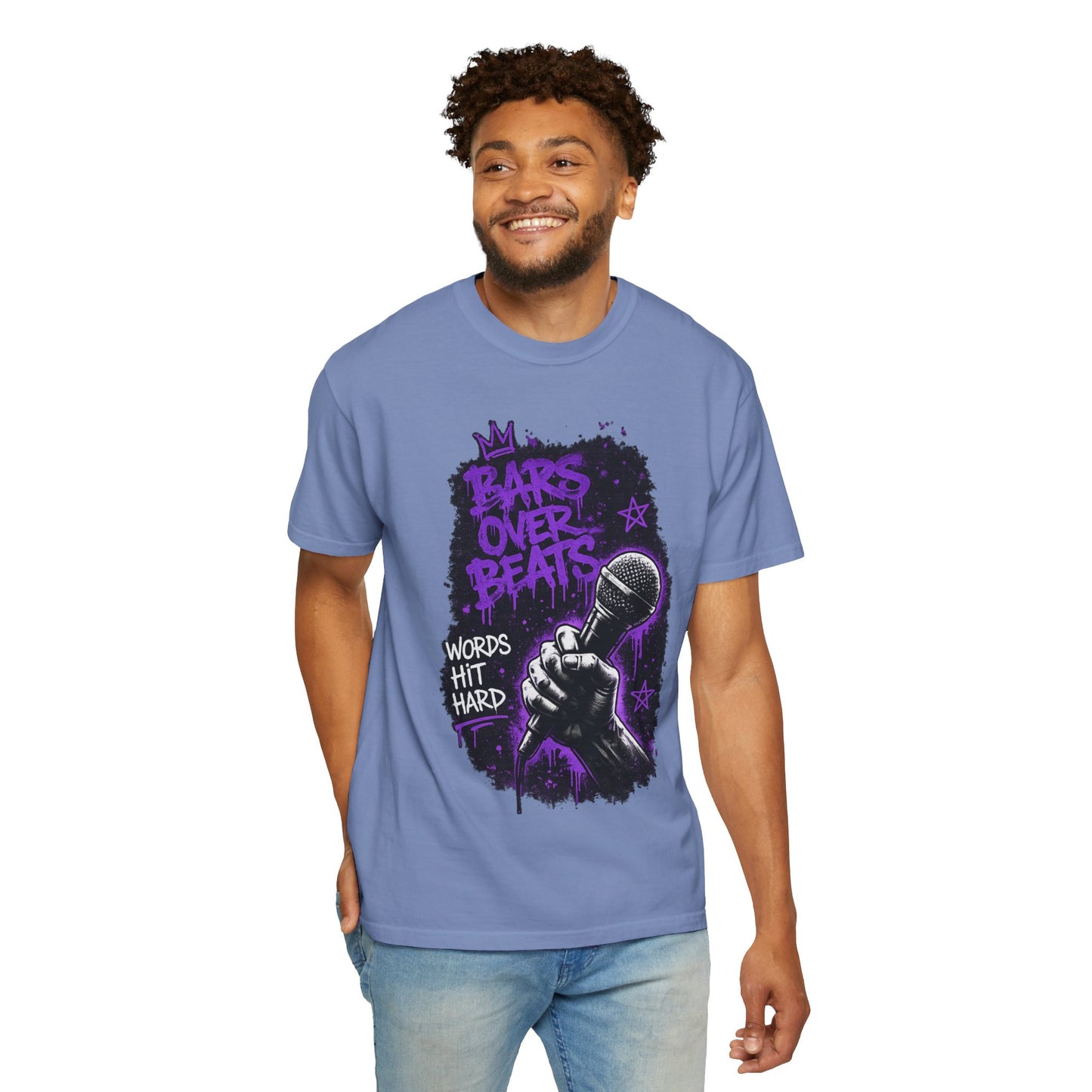 Bars Over Beats Microphone T‑Shirt — "Words Hit Hard" Rap Graphic Tee