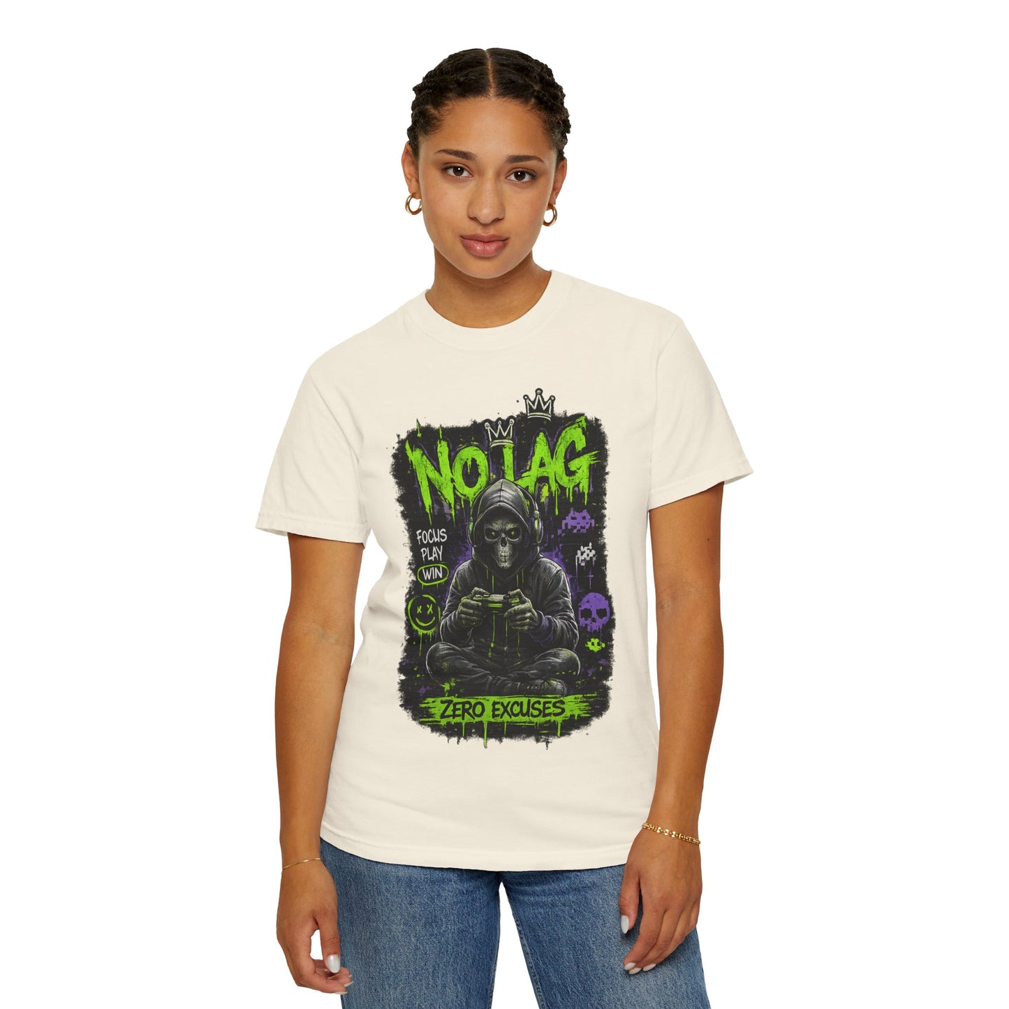 No Lag Gamer T-Shirt — “Zero Excuses” Neon Skull Gaming Tee