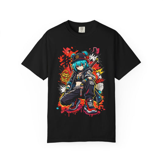 Anime Streetwear T-Shirt — Cool Girl Squatting Graphic Tee