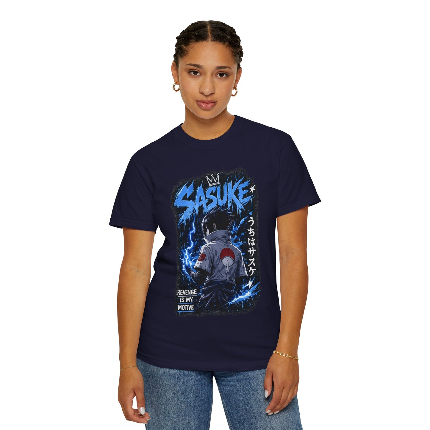 Sasuke Lightning Graphic T-Shirt — "Revenge Is My Motive" Anime Tee