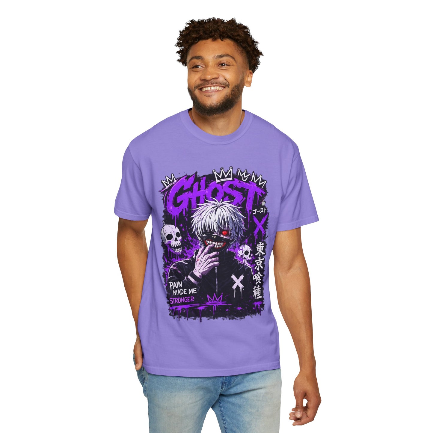 Ghost Anime T-Shirt — Tokyo Ghoul Style Graphic Tee ("Pain Made Me Stronger")