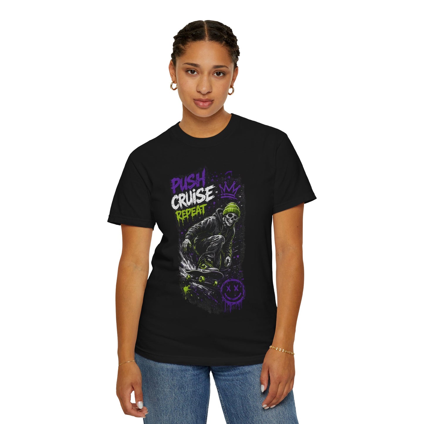 Skater Skull 'Push Cruise Repeat' T‑Shirt
