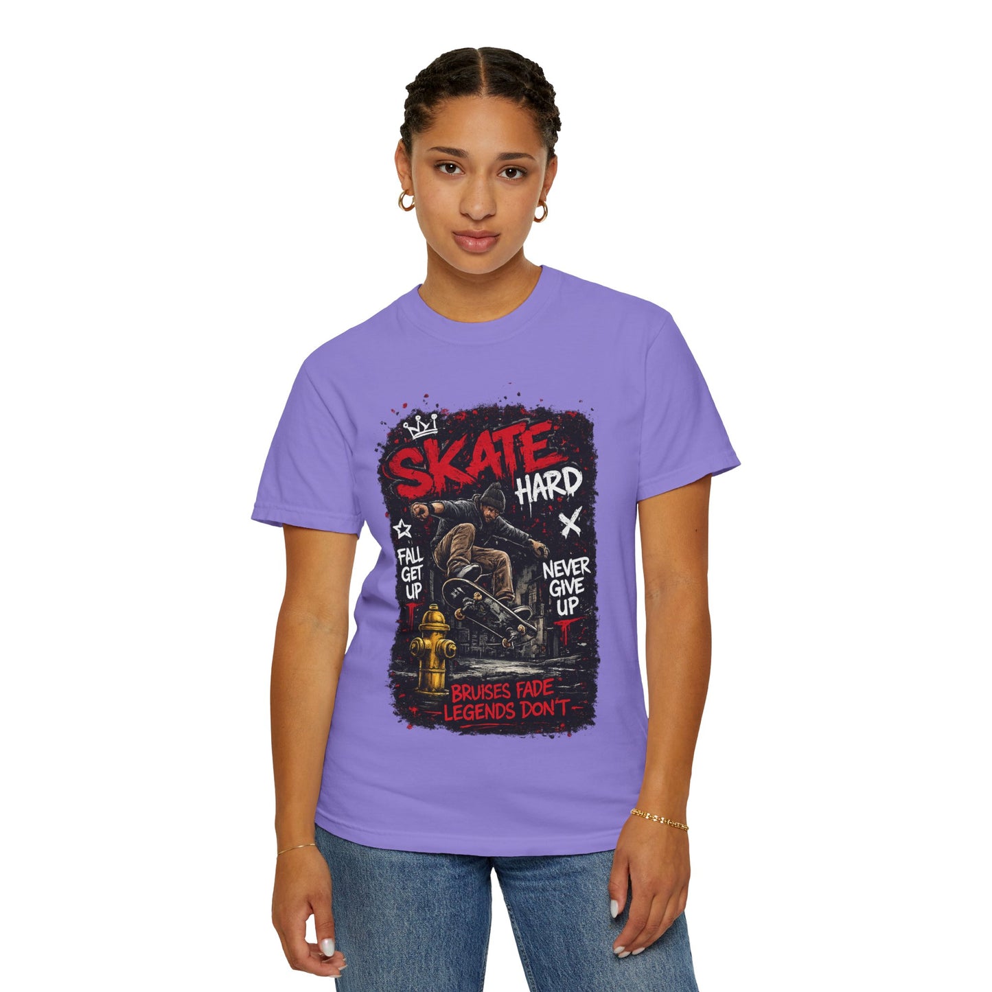 Skate Hard Graphic T-Shirt — "Skate Hard / Brushes Fade Legends Don’t" Streetwear Tee