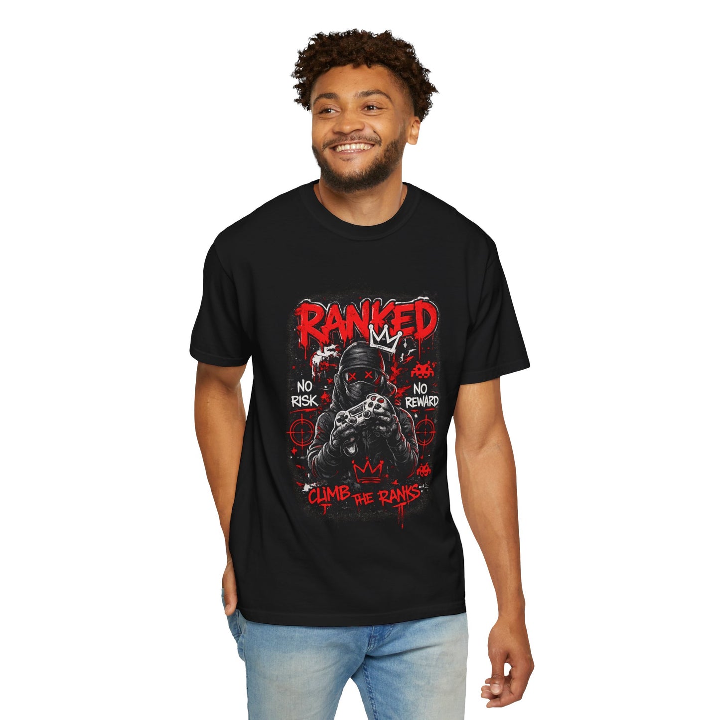 Ranked Climber Graphic Tee | Gamer Skull, No Risk No Reward