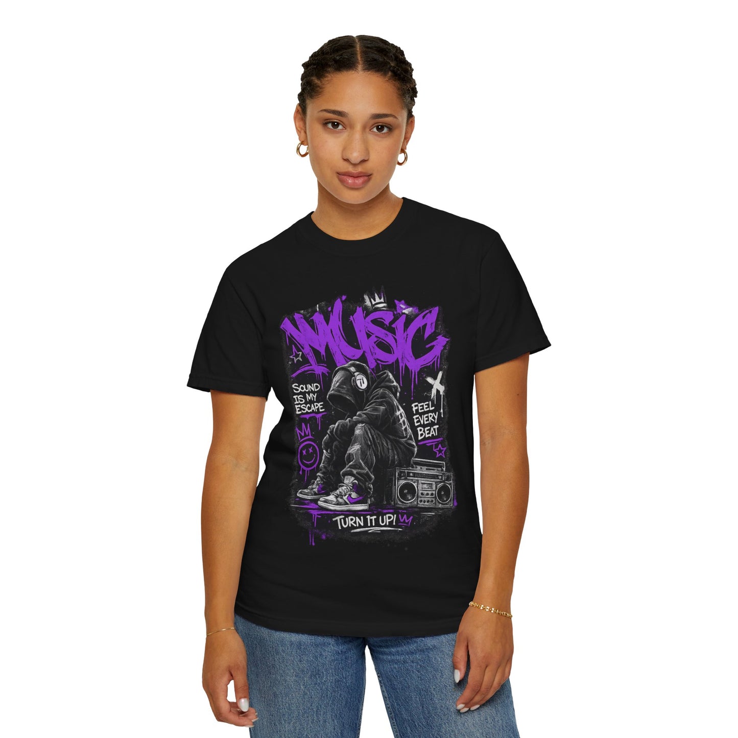 Music Graffiti Streetwear T-Shirt | Hip Hop Boombox Illustration