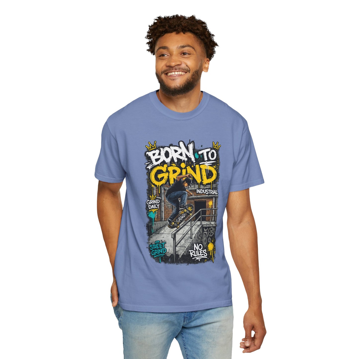 Born to Grind skateboarding graphic T-shirt | Skateboarder street art tee