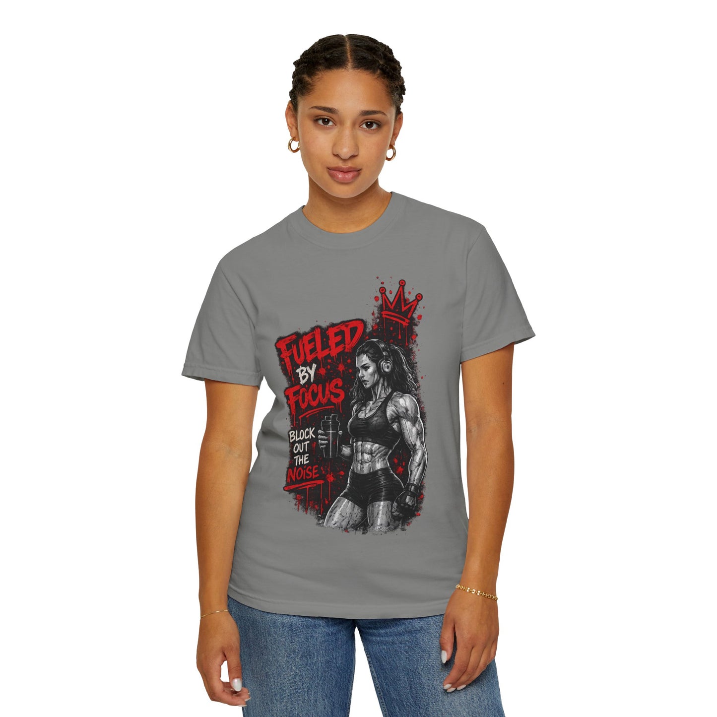 Fueled by Focus T-Shirt — Women’s Fitness Graphic Tee ("Block Out the Noise")