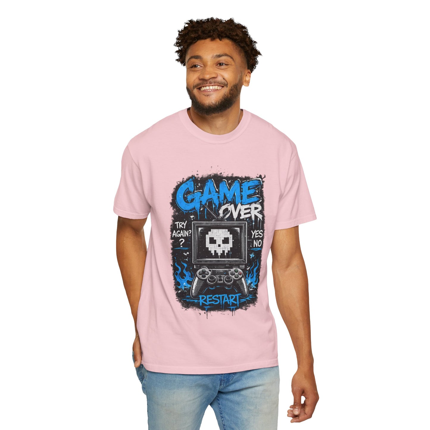 Game Over Skull Console controller T-Shirt | Restart pixel gaming tee