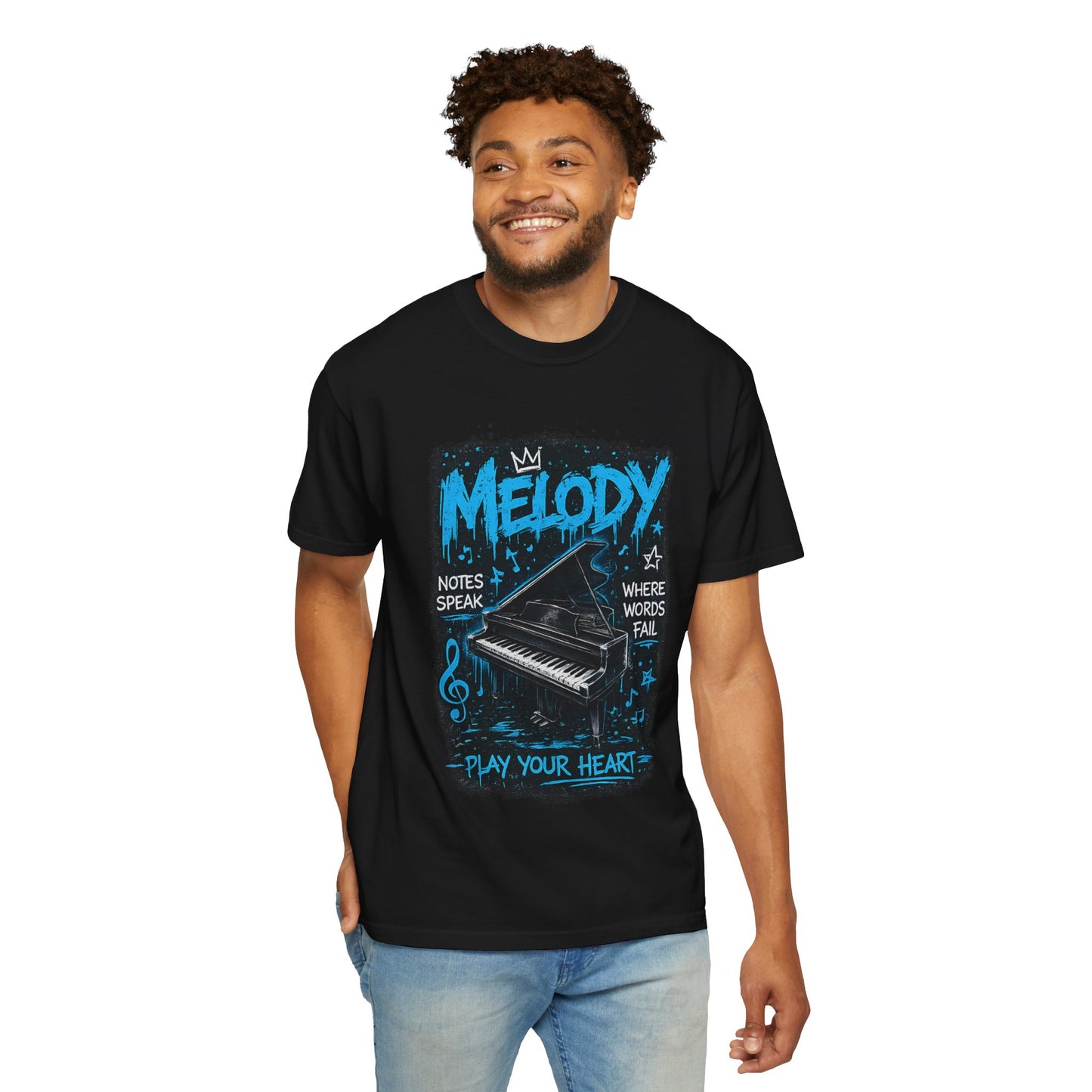 Melody Piano Graphic T-Shirt — "Play Your Heart" Music Lover Tee