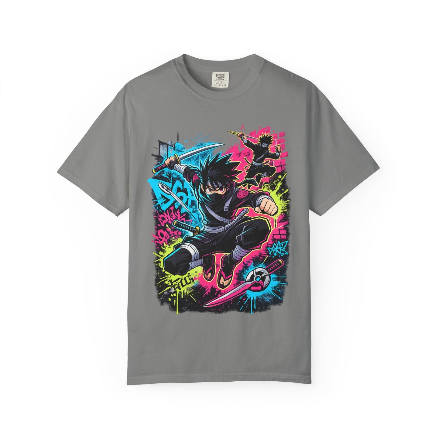 Anime Ninja Street Art T-Shirt — Neon Graffiti Graphic Tee