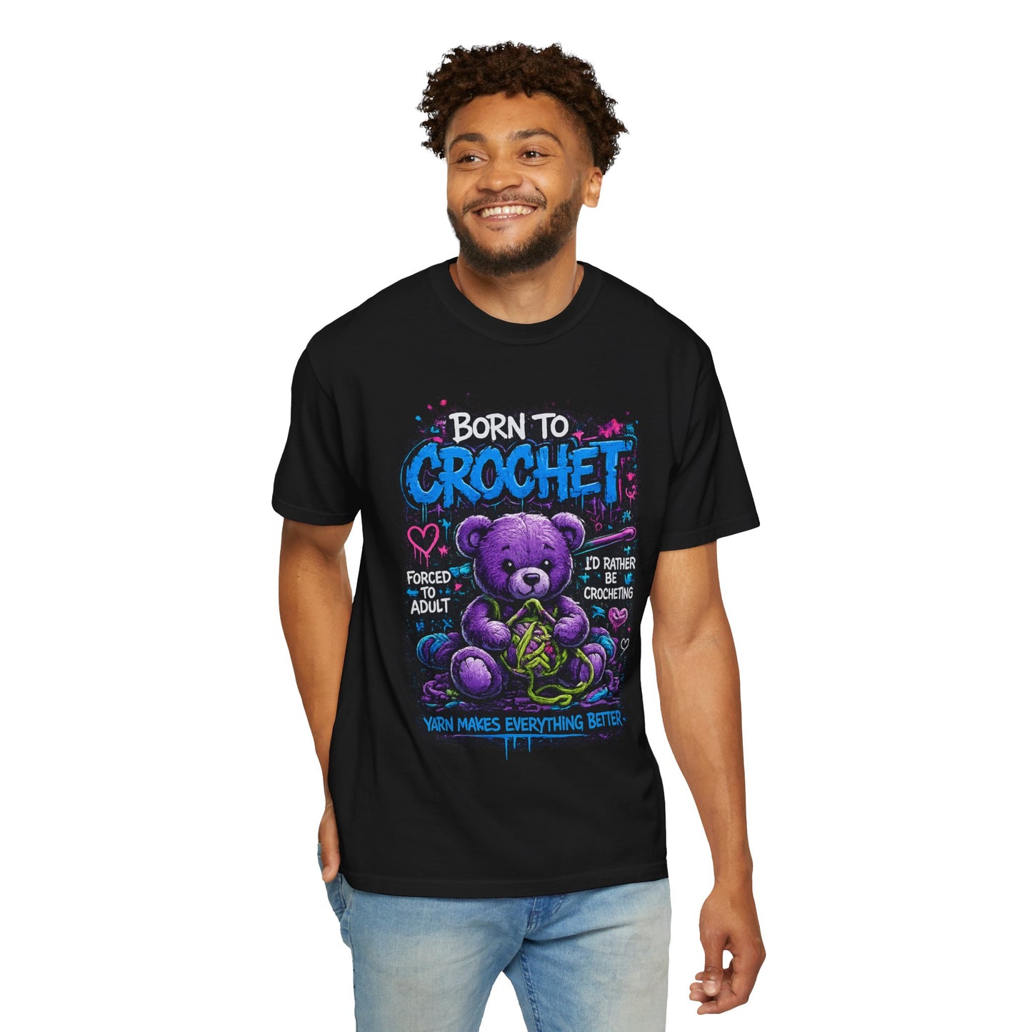 Born to Crochet T-Shirt — Cute Purple Teddy Crocheting Tee