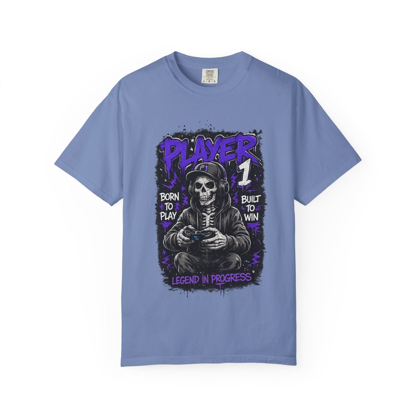Grim Reaper Gamer Player 1 T-Shirt | Skull Skeleton Video Game Graphic