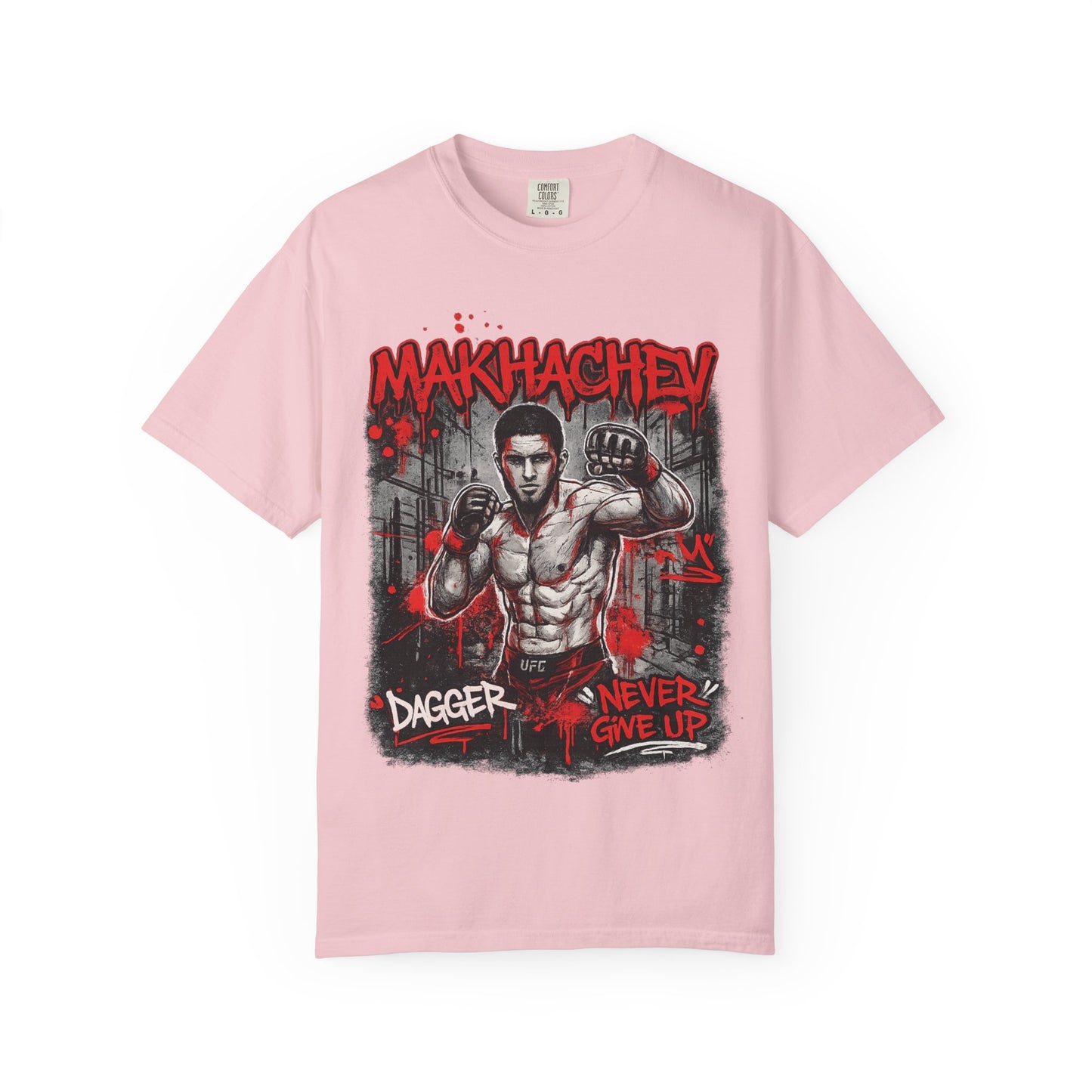 Makhachev MMA Fighter T-Shirt — 'Dagger Never Give Up' Graphic Tee