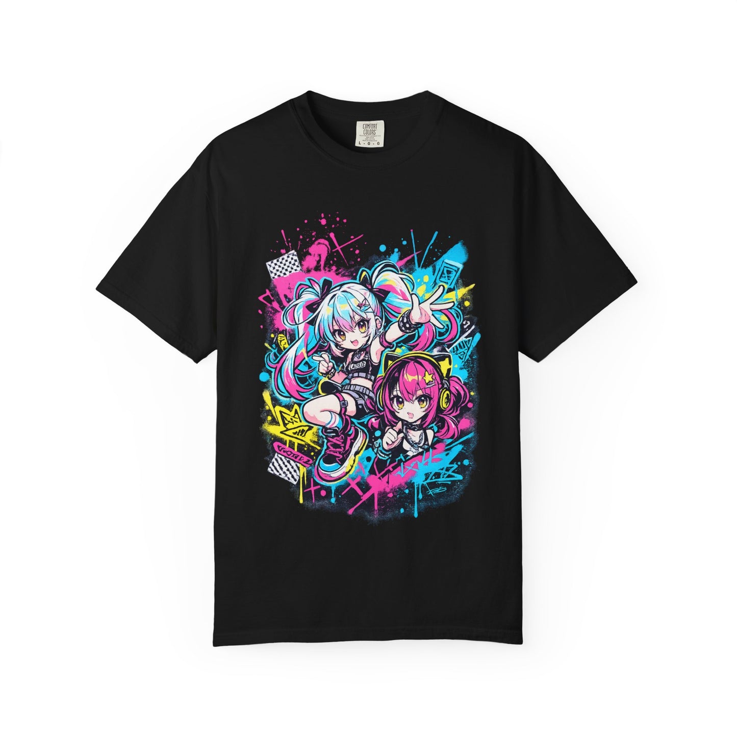 Anime Girls Graffiti T-Shirt – Neon Vocaloid Style