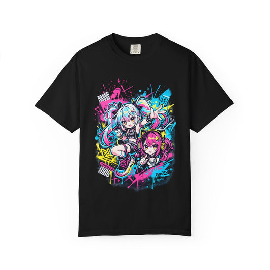 Anime Girls Graffiti T-Shirt – Neon Vocaloid Style