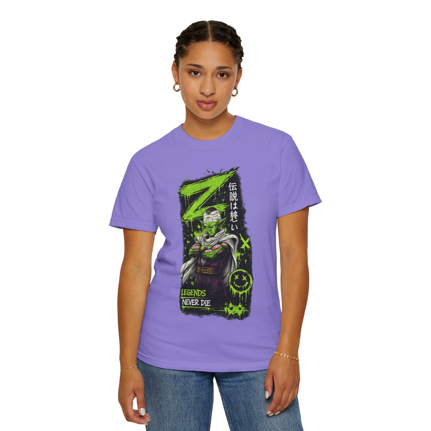 Dragon Warrior Graphic T-Shirt — "Legends Never Die" Neon Green Anime Design