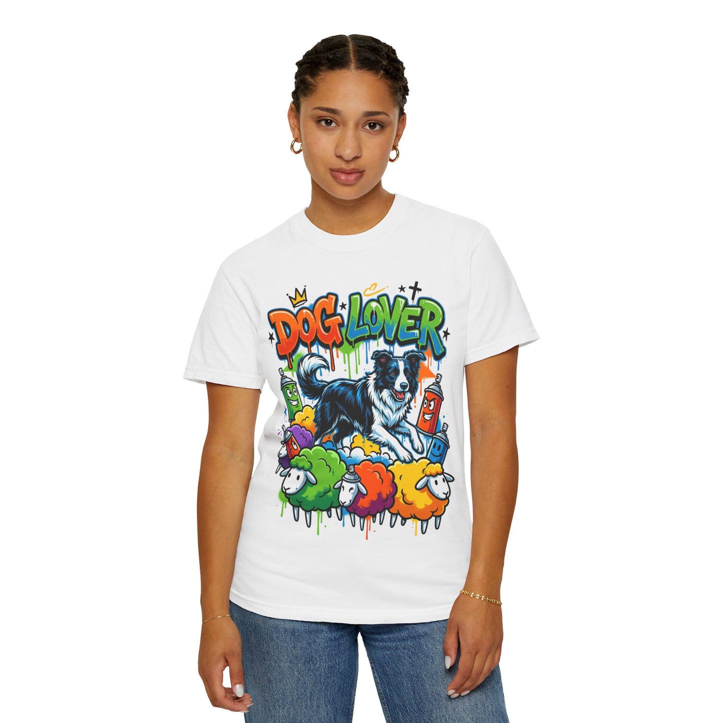 Dog Lover Graffiti T-Shirt — Colorful Border Collie Street Art Tee