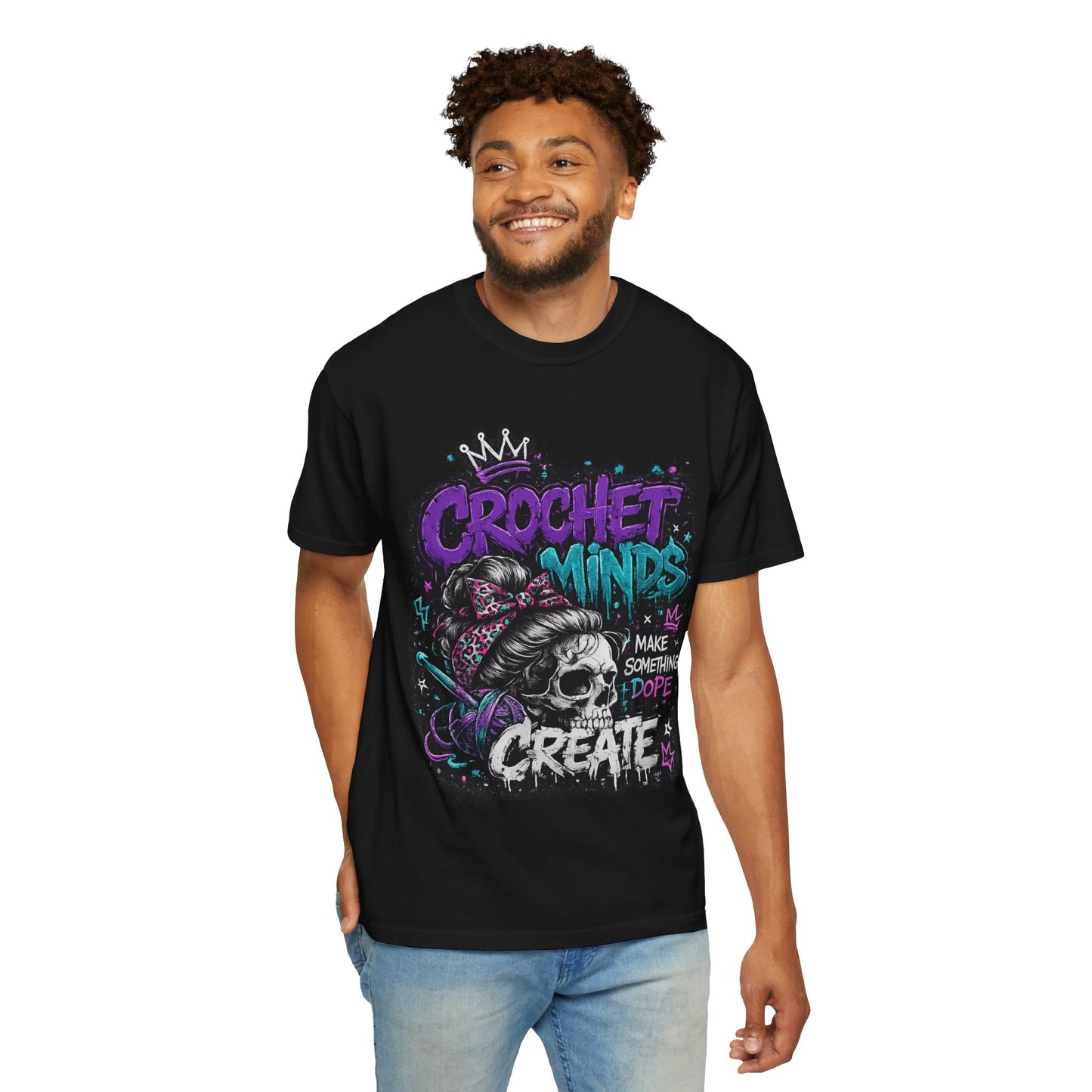 Crochet Minds 'Make Something Dope' Graphic T-Shirt — Edgy Crochet Skull Tee